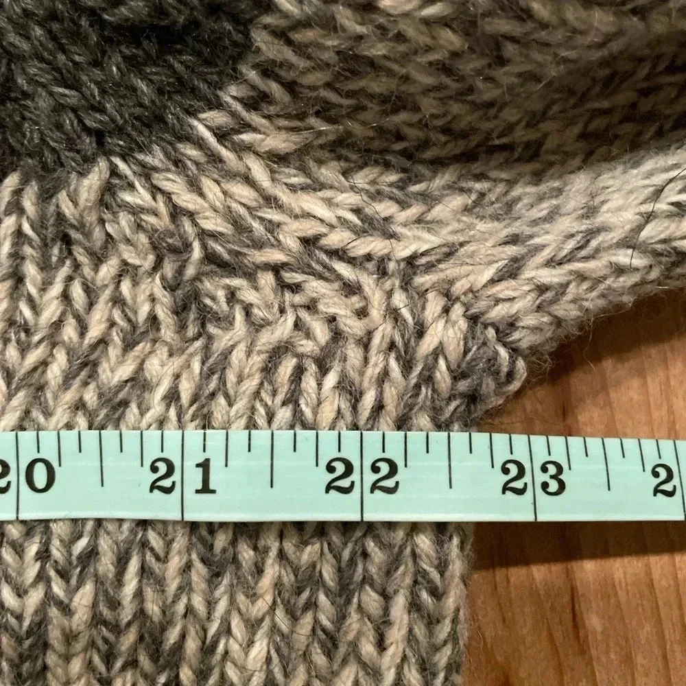 Garnet Hill Wool Alpaca boxy grey gold striped cowl turtleneck sweater